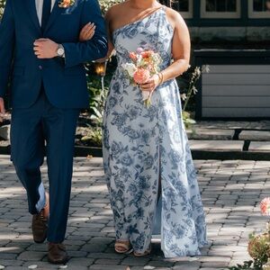 Revelry Blue and White Floral One-Shoulder Dress